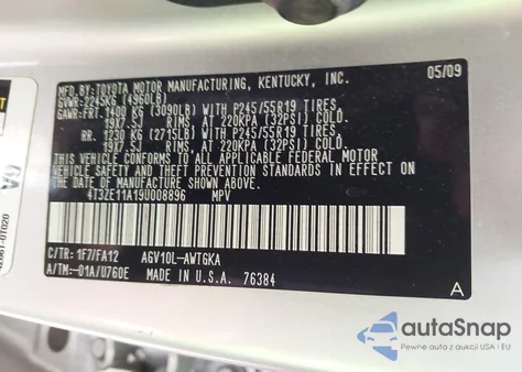 2009 Toyota Venza из США, поврежденный, VIN 4T3ZE11A19U008896